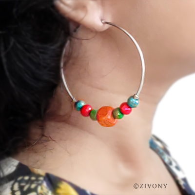 multicolor mixed beads hoop earrings side view