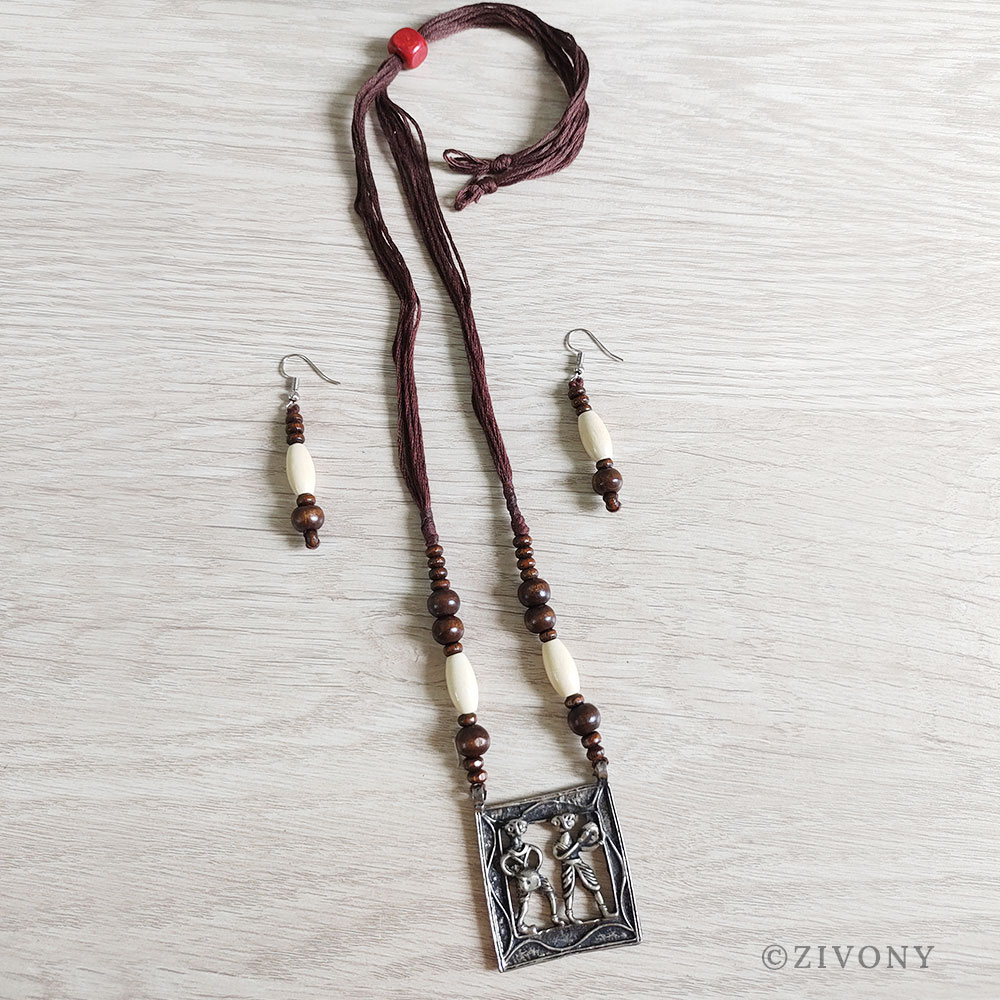 Oxidised Dokra Couple Pendant Necklace Set